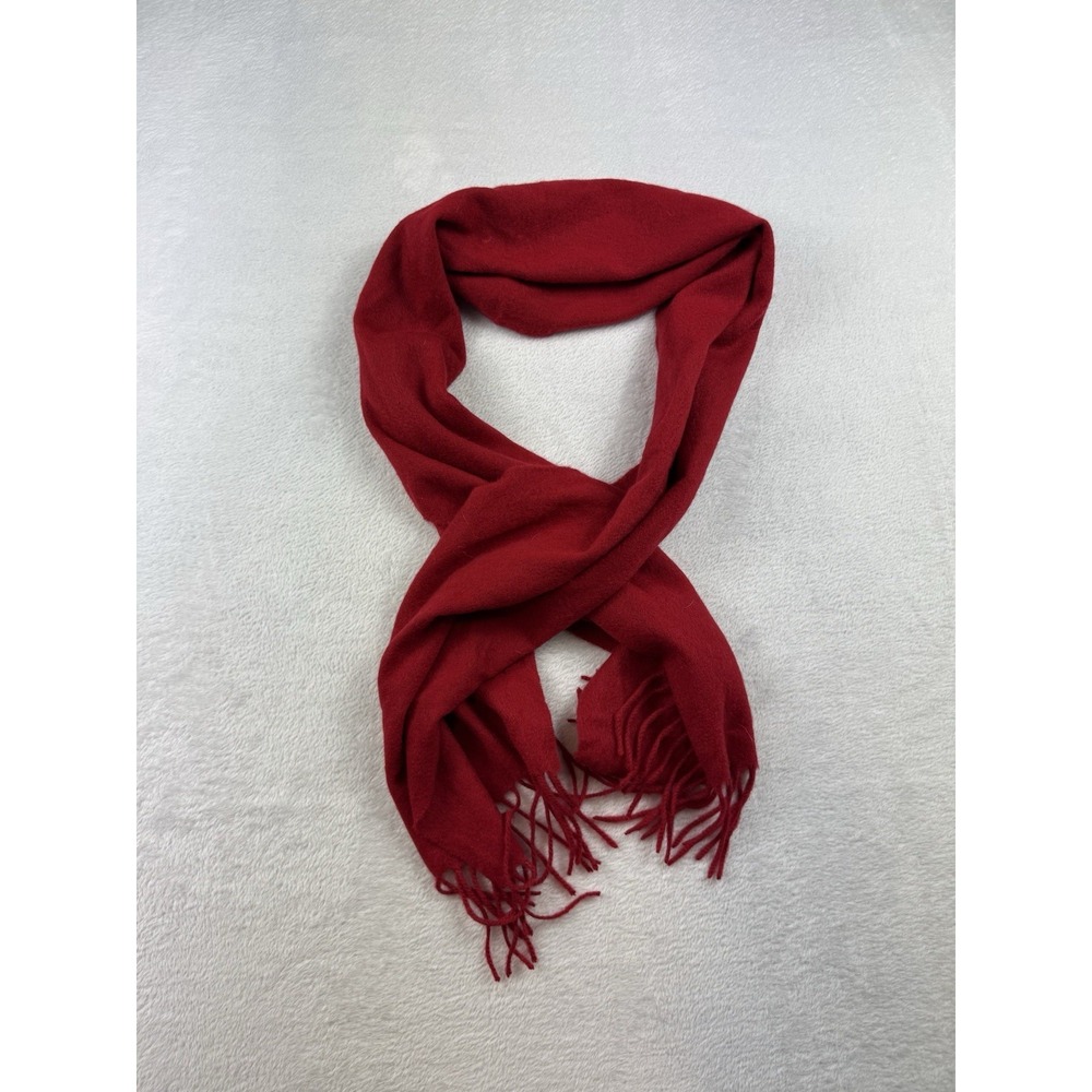 Lochmere Red 100% Cashmere Solid Scarf Fringe Made Scotland Old Money Warm Soft